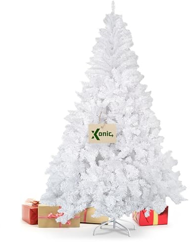 Xonic® Claus weißer künstlicher Weihnachtsbaum - 5 Größen: 120-240cm - Moderner Tannenbaum Weiß mit Metall-Ständer - Dichter Christbaum (90 cm)