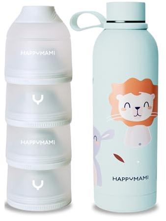 Happymami,Confezione dosatore latte in polvere + thermos da 500 ml, regalo neonato, set di alimentazione per il tuo bambino, senza BPA, superficie interna antiaderente (Menta morbida) (anpassbar)