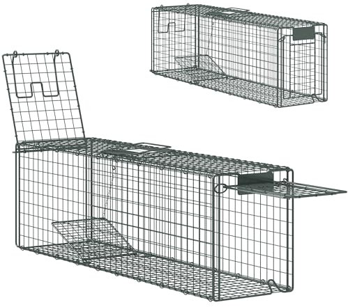 Outsunny Trappola per animali vivi 100x24x30 cm con 2 porte e telaio in acciaio per interni ed esterni Verde