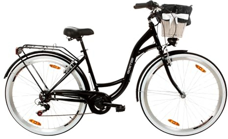 Goetze Mood Damenrad 28 Zoll, 7-Gang mit Korb | Tiefeinstieg, Shimano-Antrieb, V-Brakes, LED-Beleuchtung, Reflektoren, komplett ausgestattet