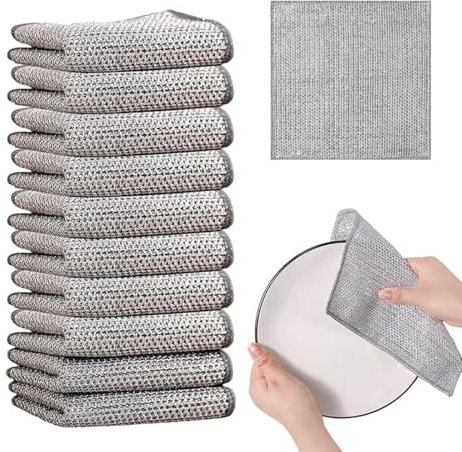10 Piezas Paños de Alambre Multiusos, Paños de Cocina Metálicos Doble Capa, Non-Scratch Wire Dishcloth, Trapos de Alambre Multiusos para Lavar Platos Húmedos y Secos (Doble Capa)