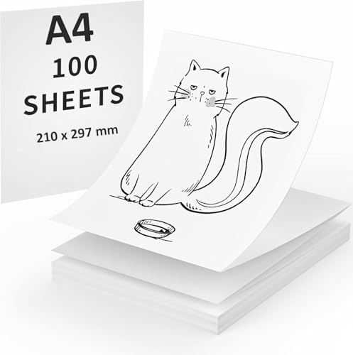 Tiusixsy Lot de 100 feuilles de papier thermique pliable A4, séchage rapide, sans BPA, compatible avec la plupart des imprimantes thermiques A4, pour fichiers, impression photo, notes, étiquettes