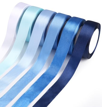Satinband band, 6 färger 25 mm x 22 m brett presentband band band för gör-det-själv konst hantverk, gåva förpackning, bågar, bröllopsdekoration, bil båge öppningsceremoni