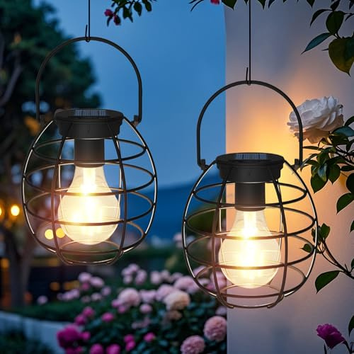2 Pack Solar Garden Lights, Garden Hanging Lights Solar Powered Waterproof for The Garden