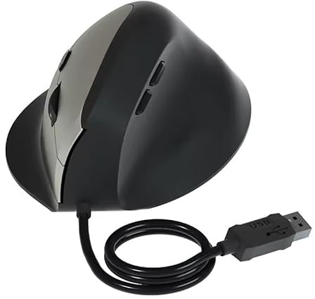Ergonomic Vertical Mouse, 6 Buttons, 4-Speed DPI 1200-3600, USB Wired, RGB Lighting, Right-Handed, Black
