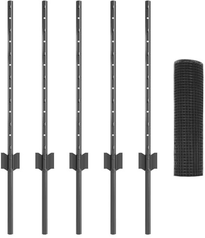 vidaXL Grey Galvanised Fence Set | Durable Outdoor Fence Includes 1 Coil and 5 Poles, Ideal for Garden Barrier or Portable Animal Mesh Chicken Coop