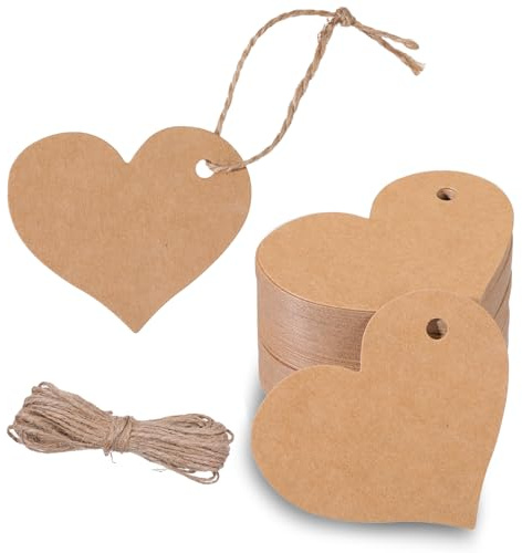 100 Stück Geschenkanhänger zum Beschriften Geschenk Anhänger Herz-Geschenkanhänger mit Schnur Kraftpapier 6x5cm Blanko Anhänger Partygeschenke Verpackungsetikett für Geburtstag Valentinstag Hochzeit