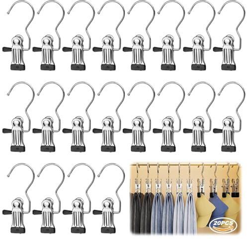 Ultimate 20-Pack Portable Clothes Pegs | Space-Saving Clip Hangers | Travel Pegs for Washing Line with Heavy-Duty Metal Hooks & Non-Slip Clips | Foldable Drying Rack Solution for Travel, Camping
