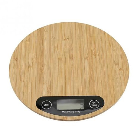 Balance Numérique, Balance de cuisson ronde en bambou 5kg/1g, affichage LED en bois, cuisine électronique, balance de poids Portable, mesure du poids des aliments