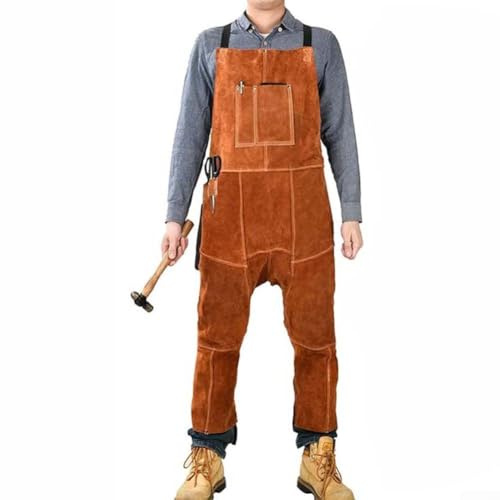 ZiStarlilife Leather Woodwork Apron, With Cross Back Strap & 3 Tool Pockets, Heavy Duty Welding Apron For Men Women, Heat Resistant Workshop Protection Gear, 52 x 24Inch(camel sleeves 2 pcs)