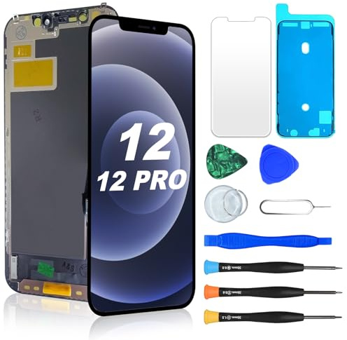 NB+ Écran de remplacement pour iPhone 12/12 Pro 6,1 pouces LCD Retina HD+ Affichage COF écran tactile numériseur avec kits d'outils de réparation, ruban étanche, protecteur d'écran