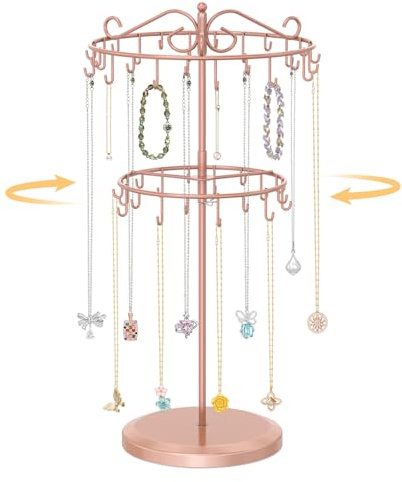 EsLuker.ly Kettenständer Kettenhalter Schmuck Schmuckständer Ketten Halsketten Aufbewahrung, 2-stufig Höhenverstellbar Kettenaufbewarung Schmuck Aufhänger Necklace Holder Organizer, Rose Gold