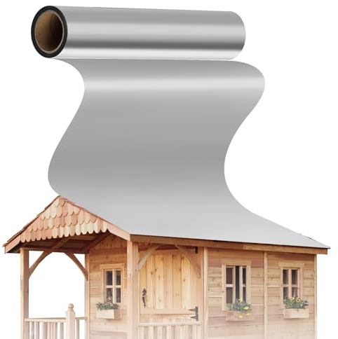 1 x 5M Dachfolie Aluminium, 5㎡ Bitumenkleber Selbstklebend Dachbahn | für Gartenhäuser, Carports und Schuppen,– UV Beständig & Wasserdicht Silbergrau