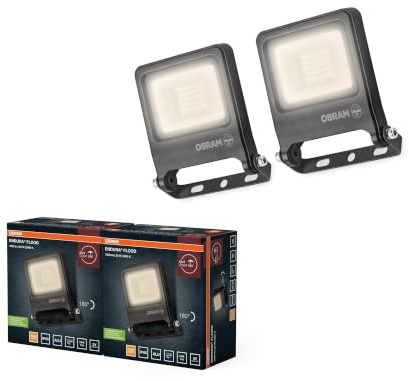 OSRAM Proiettore LED ENDURA FLOOD PC 20W, bianco caldo 3000K, 1800 lumen, IP65 con alluminio riciclato, angolo di fascio 110°, 90 lm/W, grigio,2-Pack