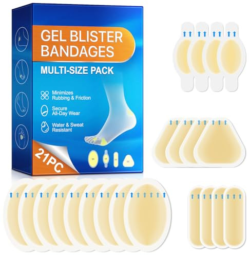 Blister Bandages for Feet 21 Pcs Multi Size - Minimizes Rubbing & Friction, Water & Sweat Resistant, Individually Wrapped for Convenient, Hygienic Use on The go