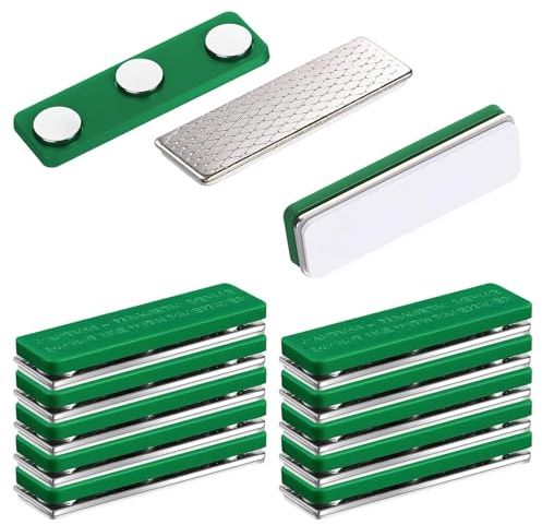 CHSEROK 10 Piezas 45 x 13 mm Placas Identificativas, Etiquetas Magnéticas para Ropa, Autoadhesivos Insignia de Nombre Magnética, Verde, con Imán de 3 Puntos, para Escuelas, Oficinas, Exposiciones