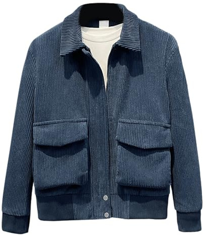 Giacca in velluto a coste da uomo con risvolto corduroy, giacca da lavoro con bottoni, colore puro, per attività all'aria aperta, giacca invernale corduroy, con tasche, cardigan, vintage, vestibilità