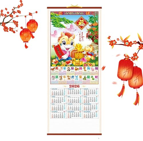 Jvjggag Kalender 2026 – Monats-Organizer, hängende Dekoration, Mondkalender 2026, Jahr des Pferdes, für Büro, Klassenzimmer, Familienwohnheim, Zuhause, Planung, chinesisches Neujahr, Restaurant