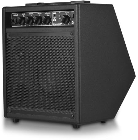 Luocute Haut-Parleur de Batterie électronique, Ampli Portable 27 W avec Unités Sonores élevées et Faibles, Sortie Casque, pour Batterie électrique, Clavier, Guitare, Pratique à (Prise UE)