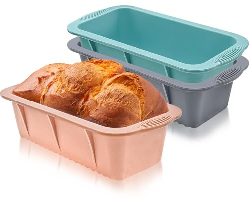 YuleNova Silicone Loaf Tins, 3 Packs 1Lb Loaf Pans, 21 x 9 x 7cm Non-Stick Baking Trays, Bread Cake Tins for Oven Baking, Rectangle Baking Moulds for Toast, Brownie, Cake, Soaps