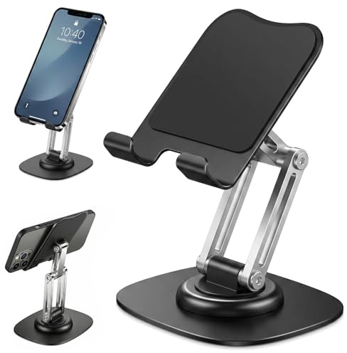 Dtenlur Supporto Telefono da Tavolo con Fessura per Ricarica, Portacellulare Regolabile da Scrivania Universale, Supporto Pieghevole Cellulare con base rotante a 360°, Altezza & Angolazione Regolabile
