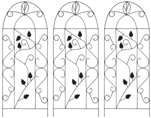 Runheo Enrejado 3 unidades, hierro negro con decoración de hojas, 40 x 100 cm, resistente a la intemperie, para jardín, balcón, terraza, como soporte para plantas, escaleras para plantas, mesa para
