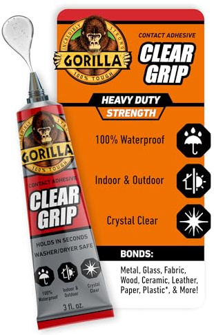 Gorilla Clear Grip Waterproof Contact Adhesive, 3 Ounce Tube, Clear, (Pack of 1)
