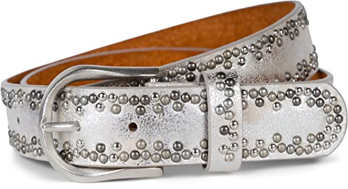 styleBREAKER Nietengürtel Unisex bunte Nieten Leder | Robustes Rindsleder mit PU-Beschichtung (3,3 cm), bunte Nieten & Vintage-Schließe, exakt kürzbar für coole Jeans & Streetwear