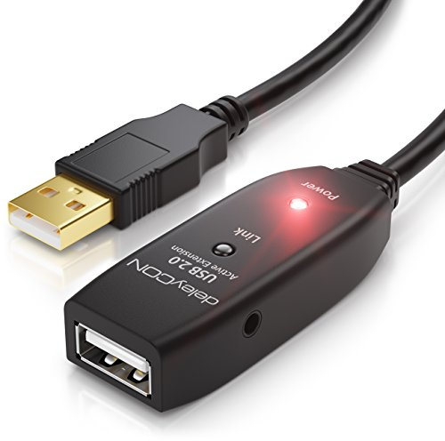 deleyCON 10m USB 2.0 Ripetitore Cavo di Estensione Attivo con Amplificatore di Segnale Porte USB-A e USB-A - Nero