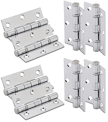 XFORT 3 Inch (75mm) Polished Chrome Ball Bearing Hinges, Steel Door Hinge for Wooden Doors (4 Pairs)