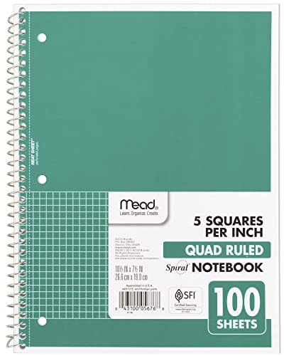 Mead Spiral Notebook, 1-Subject, Graph Ruled Paper, 10-1/2 x 8, 100 Sheets, Green (05676AC5)