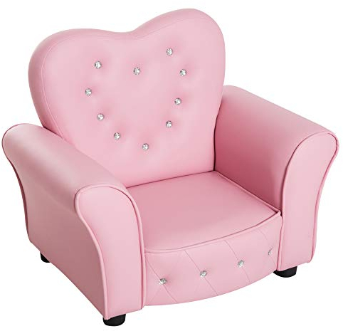 HOMCOM Kindersessel Kindersofa, massiven Holzfüßen Sessel aus Schaumstoff Kinderstuhl für Kinderzimmer, Spielzimmer, 59 x 41,5 x 49 cm, für Kinder 1,5-3 Jahre Rosa