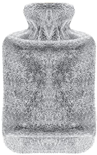 opamoo Bolsa de Agua Caliente, 2L Botellas de Agua Caliente con Suave Felpa Funda Gran Capacidad Hot Water Bottle Natural Goma Agua Caliente Bolsa Alivio Rápido del Dolor y Comodidad
