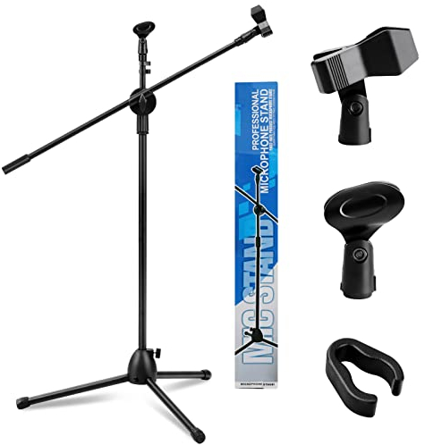 KingSaid Mikrofonständer 2 in 1 Dual-Use boden Mikrofonstativ mit 2 Mikrofonklemmen Schwenkarm und Adapter 73-175cm Höhenverstellbar Dreibeiniger Mikrofonständer für Bühnentreffen Live-Sprache