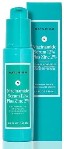 Naturium Niacinamide Face Serum 12% Plus Zinc 2%, Anti-Aging, Pore Minimizer & Dark Spot Corrector with Hyaluronic Acid & Vitamin E, Vegan & Cruelty-Free, 1 oz