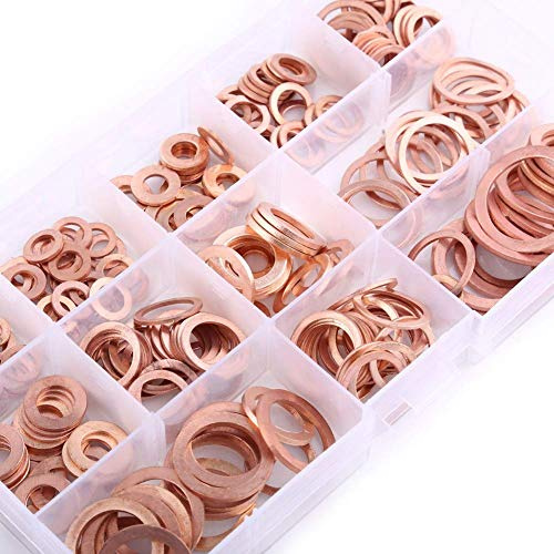Joint Cuivre Boite, 12 Tailles 280pcs Joint Vidange Coffret, Assortiment Rondelle Cuivre, Coffret Rondelles Cuivres, Ensemble De Rondelle Metal M5, Bagues d'étanchéité Assortiment Kit Avec étui