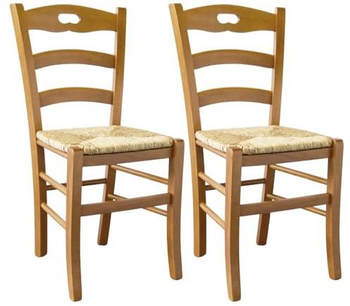 AltoBuy Suzy - Lot de 2 Chaises Teinté Chêne et Assises en Paille