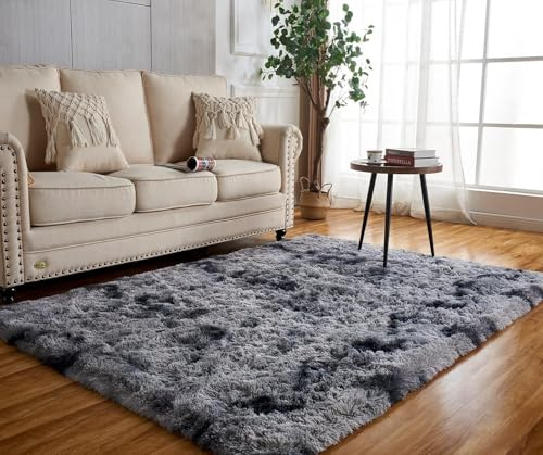 Achiiso Grau Hochflorteppich 90x160cm rutschfest Flauschig Teppich | Hochflor 4-5 cm, Hochwertiger Schaumstoff, für Wohnzimmer, Schlafzimmer