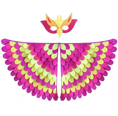 Proumhang 2 piezas de disfraz de alas de pájaro para niños de 3 a 8 años,disfraz de búho de pájaro y pavo real,máscara de ojo de fieltro para niños y niñas y conjunto de alas,Halloween