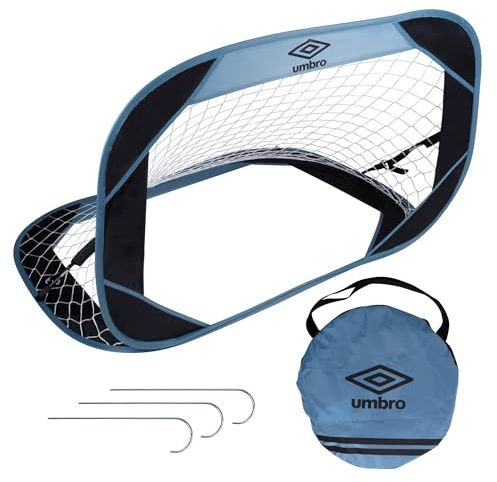 Umbro Porta da calcio pop-up, 110 x 78 x 78 cm, con borsa da viaggio, attrezzi da calcio per tutte le età, per interni ed esterni, colore: blu/nero
