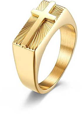 Mesnt Edelstahl Ringe, Ring Modeschmuck Damen, Trendiger Ring Mit Rechteckigem Kreuzmuster Ring aus Edelstahl