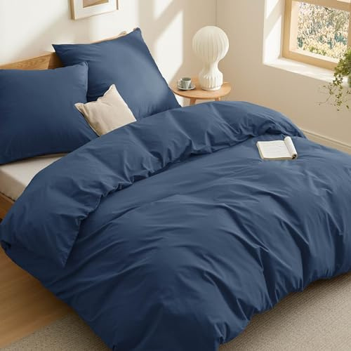 BEDSURE Bettwäsche 200x200 Baumwolle 3tlg. - Blau Set 2x80x80 Kissenbezüge | 100% Baumwolle Bettwäsche-Sets mit Reißverschluss, OEKO-TEX, Weich, Sicher, Atmungsaktiv, Hautfreundlicher Komfort