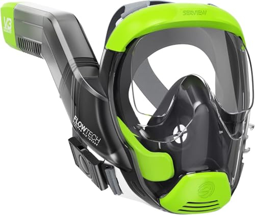 Seaview 180 V3 Full dykmask med snorkel för vuxna, ungdomar och barn - vuxenmask med Flowtech avancerat andningssystem, panoramadesign på sidorna - Citrus