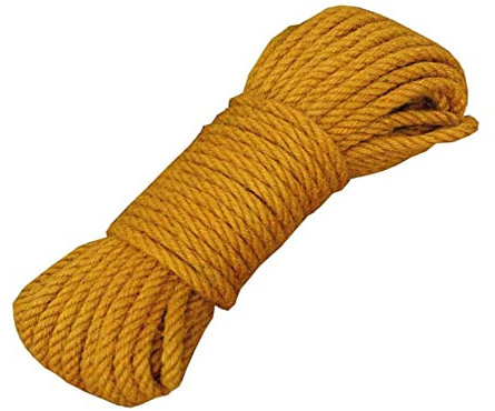 ZEALMAX 100 % natürliches, handgefertigtes Hanfseil, 8 mm, 20 Meter, für Bastelarbeiten, Gartendekoration, Seile, Verpackungsseile, Gelb
