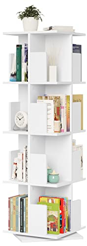 EUGAD drehbares Bücherregal Raumteiler Standregal Drehregal Büroregal Dekoregal 360° frei drehbar mit 4 Ebenen MDF Weiß 39,5x128x39,5cm