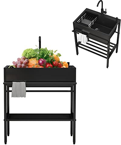 WORDFUN Fregadero De Cocina Independiente, Fregadero De Lavandería Portátil, Fregaderos De Un Seno, Profundidad 19cm, Fregadero De Comercial, Mueble Fregadero, Fregadero Multiusos