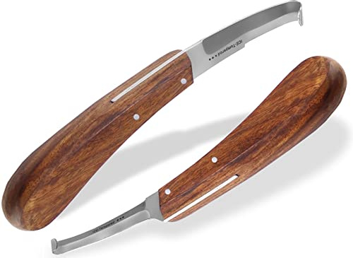 Profi Hufmesser 2er Set für Pferde beidseitig scharfe rostfreie Klingen | Klauenmesser Rinnmesser Klingen, dünn und breit Hufpflege, Hufschmied Werkzeug mit gebogenen Haken und ergonomischen Griff