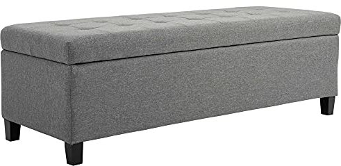 HOMCOM Banco de Almacenamiento Acolchado Puff de Almacenaje Taburete Tapizado en Lino con Tapa Abatible para Salón Entrada Dormitorio Carga 120 kg 125x49x41,5 cm Gris