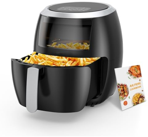 Freidora Aire Air fryer 8L Freidora sin Aceite Panel LED Ventana Transparente Horno de Aire Caliente con 8 Programas 1800W Freidora de Aire Caliente Sin BPA Libro de Recetas Incluido