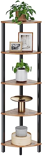 VASIHO Scaffalatura angolare, libreria a 5 Livelli, scaffale Scala, scaffalatura per Piante, Cucina, Soggiorno, Design Industriale, Vintage, Marrone-Nero JSJ001HV1